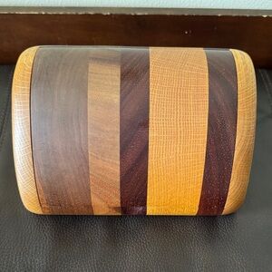 Handcrafted Decorative Box Striped w/Wooden Bands of Oak, Walnut, Koa & Padauk